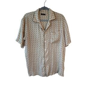 Aimer Men Short Sleeve Printed Button Up Collar Shirt Cream Men's Size